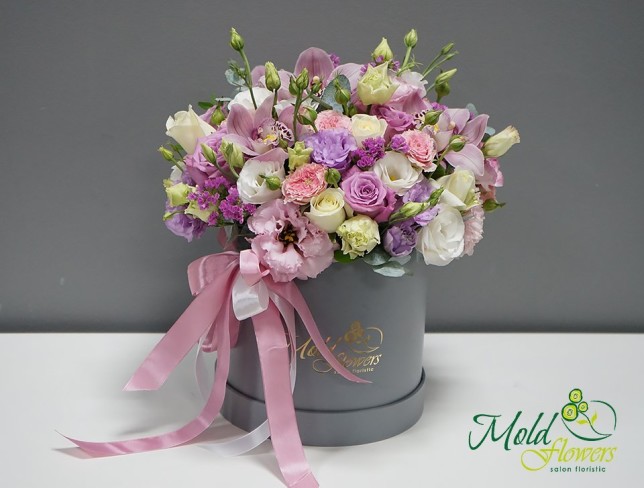 Box with summer flowers and orchid ''Summer Dream'' photo